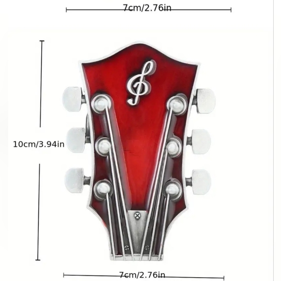 Red Guitar musician belt buckle - Picture 9 of 9
